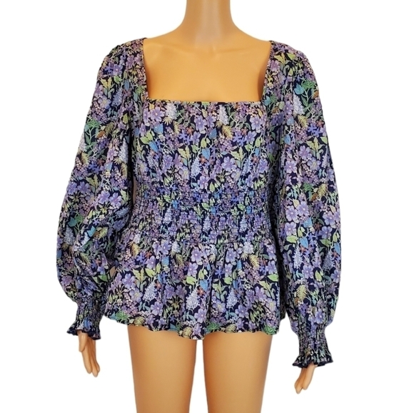 I.N.C International Concepts floral long sleeve square neck blouse - Picture 1 of 8